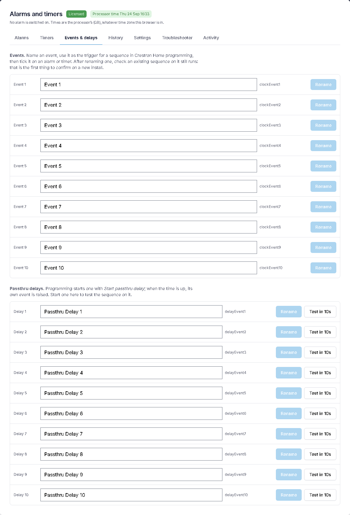 The Events &amp; delays tab