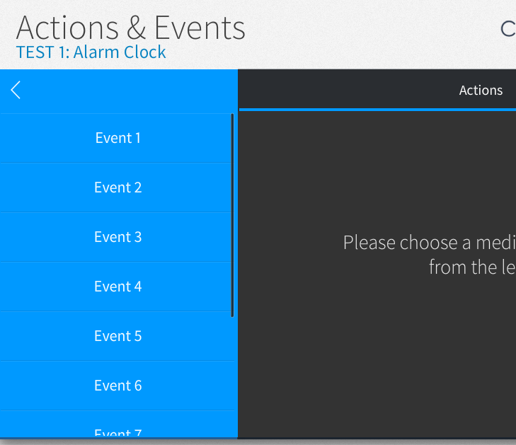 The Alarm Clock's events in Crestron Home's Actions &amp; Events screen