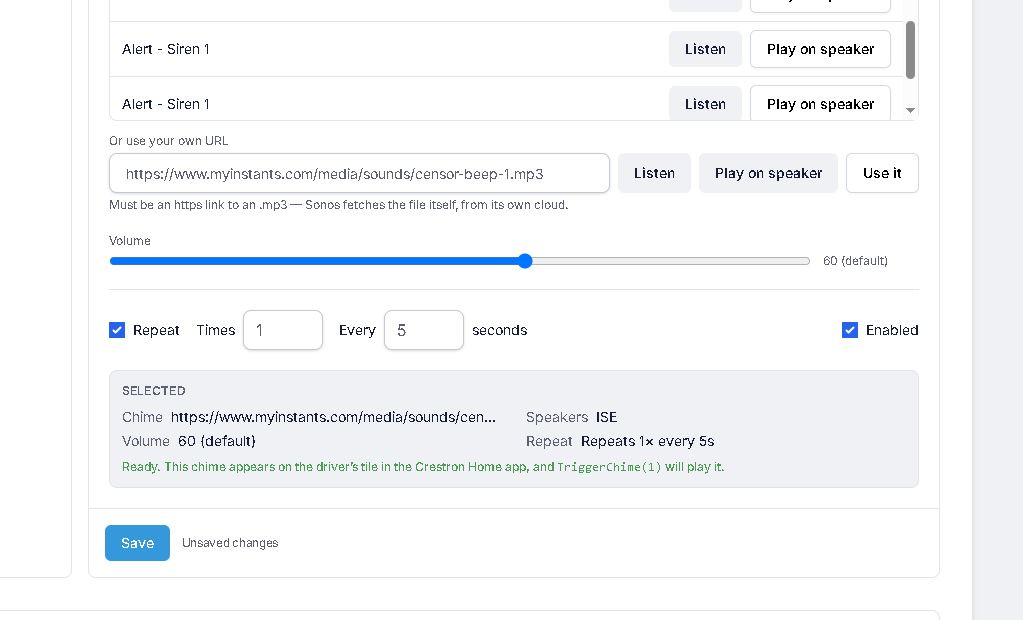 Configuring a chime in the setup app