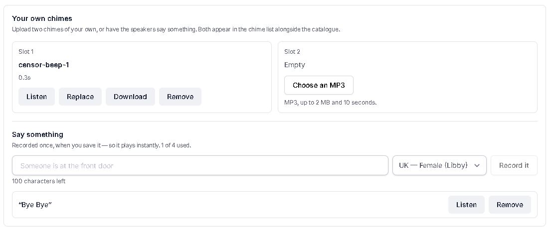 Your own chimes and Say something panels in the setup app