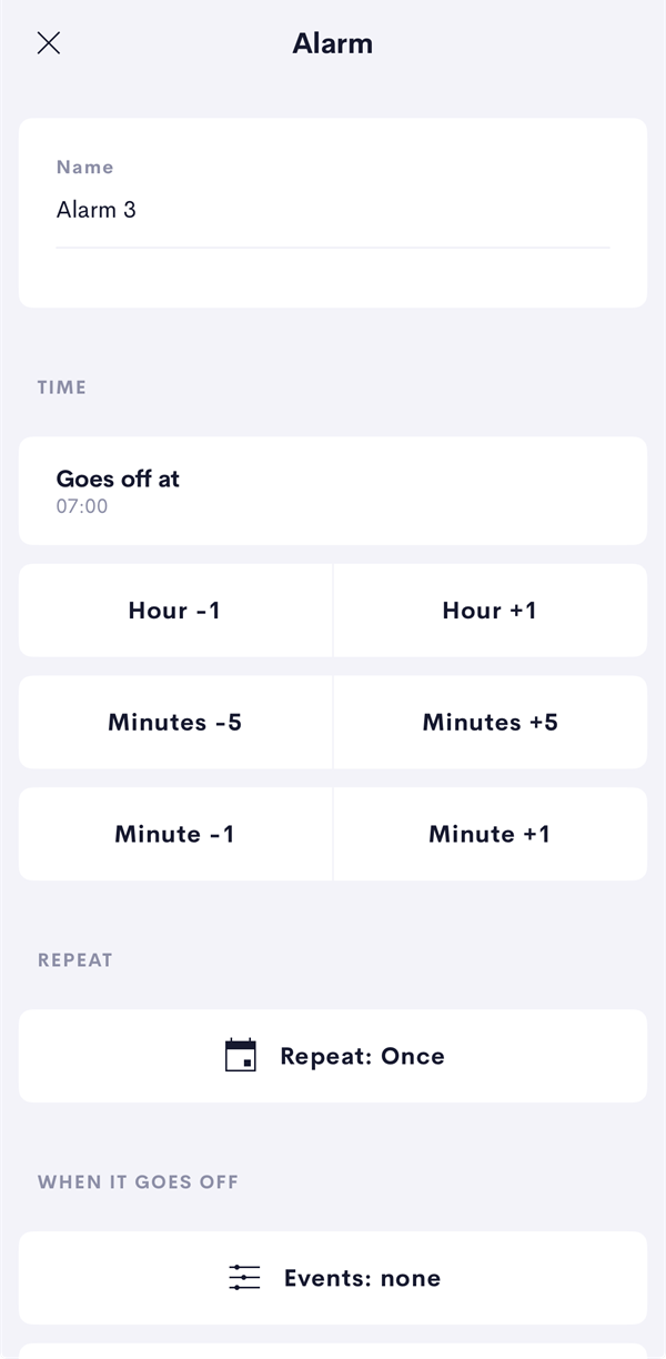 The Alarm page in the Crestron Home app