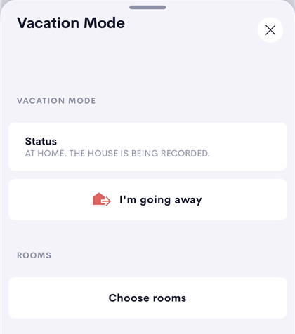 The Vacation Mode page, at home